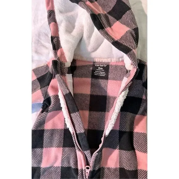 Baby Girl’s Plaid Hooded Fleece One-piece Romper, 9m - Picture 7 of 9